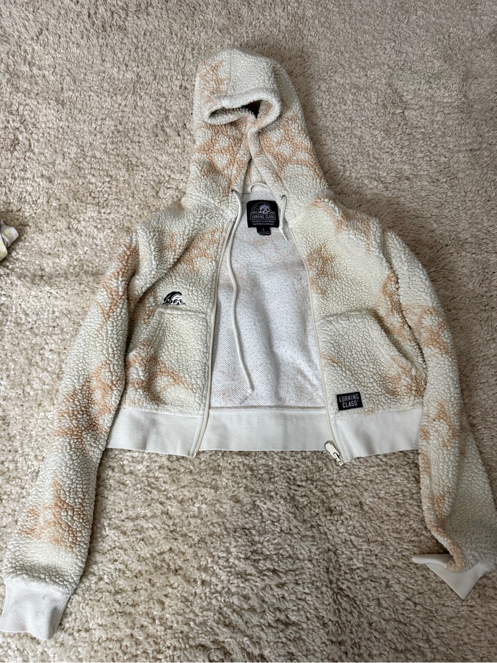 Cream & Tan Tie-Dye Teddy Zip Hoodie - Lurking Class